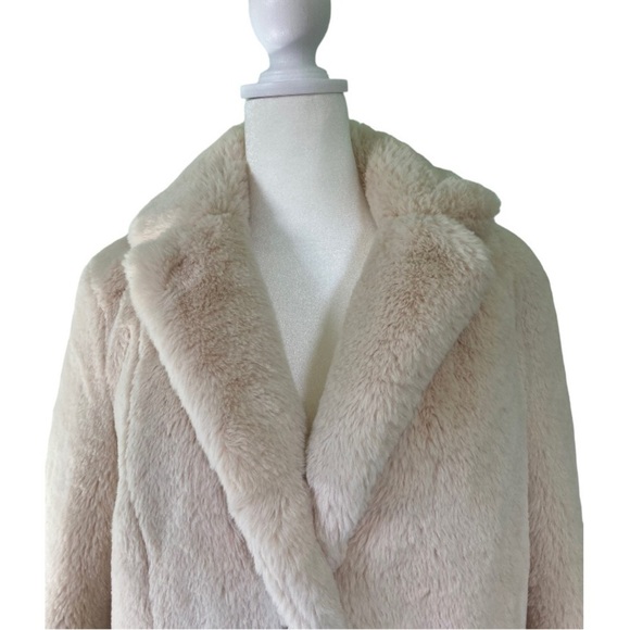 Calvin Klein Faux Fur Ivory Mid-Length Coat with Gold Accent Buttons (Size S) - Picture 3 of 10
